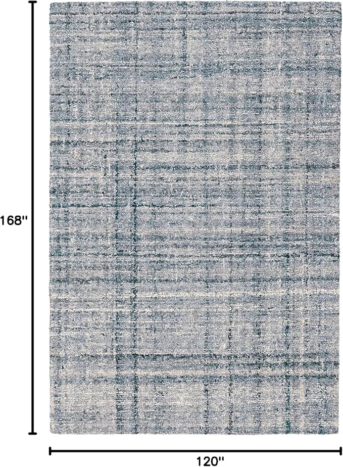 Dash & Albert Harris Blue/Ivory Hand Micro Hooked Wool Rug, 9.5 X 13.5 Feet, Blue/Ivory Solid Pattern