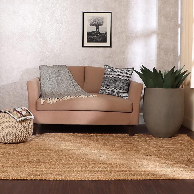 REDEARTH Rectangular Area Rug - Hand Woven Braided 100% Natural Jute - Artisan Made Boho Jute Rugs for Bedroom - Kitchen - Living Room - Farmhouse - Aesthetic Home Decor (5'x8' - Natural)