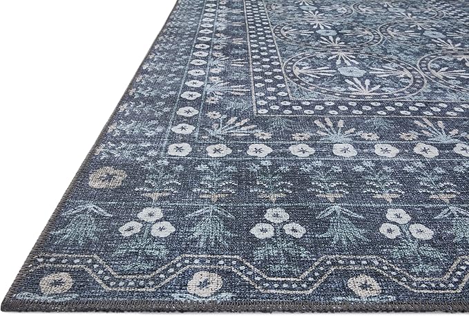 Loloi Rifle Paper Co. Maison Collection MAO-03 Rosette Blue 5'-0" x 5'-0", .19" Pile Height, Round Area Rug