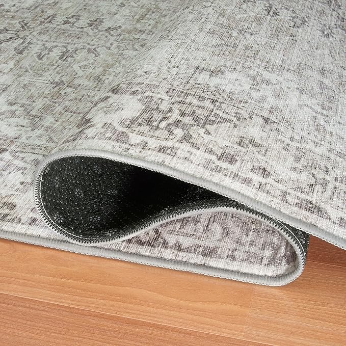 ReaLife Rugs Machine Washable Area Rug Runner - Living Room Bedroom Bathroom Kitchen Entryway Office - Padded Low Pile Stain Resistant Premium - Boho Farmhouse Vintage - Lyle - Beige Ivory 3' x 5'