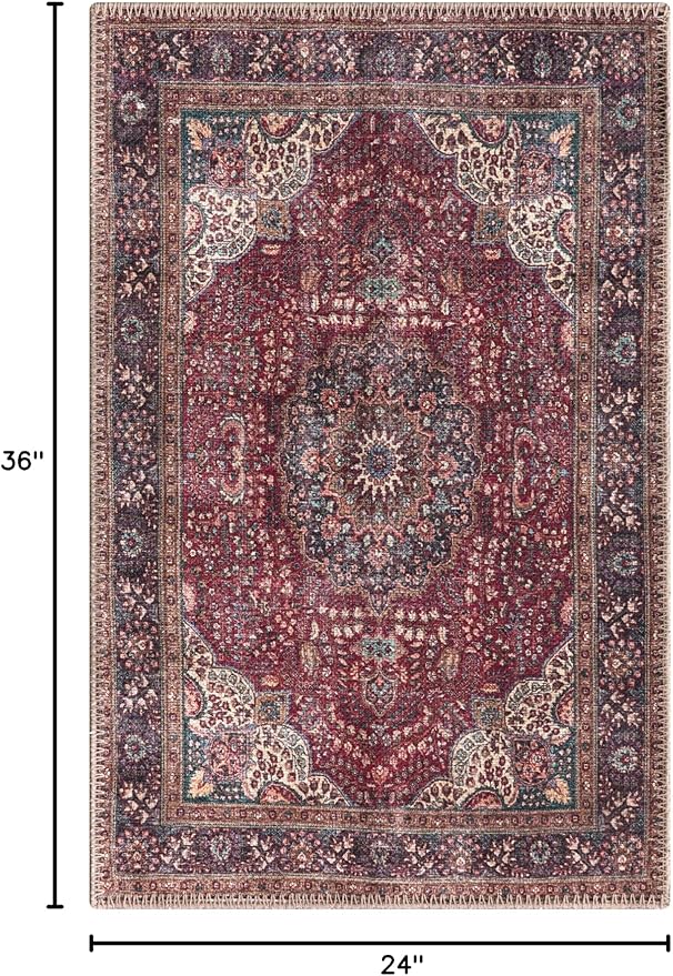 Keen Home Design 2x3 Rug - Machine Washable Entry Rug with Non-Slip Backing, Ideal for Enteryway, Kitchen, Bathroom, Laundry Room - Vintage, Easy Clean, Durable, Low Pile Rug - (2' x 3')