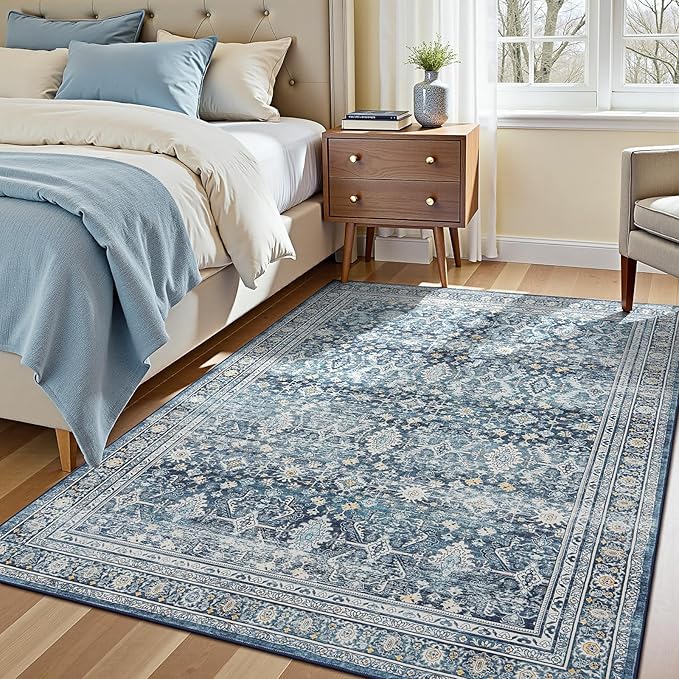 Lofus 5x7 Area Rug for Living Room,Blue Washable Area Rugs with Non-Slip Backing,Soft Boho Carpets for Bedroom Dining Room Home Office Indoor Nursery