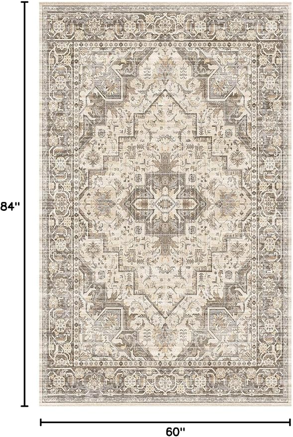 Area Rug 5x7 Rugs for Living Room, Area Rugs Washable Rugs, Vintage Rug for Bedroom Dinning Room, Home Decor Living Room Area Rugs (Brown Beige 5X7)