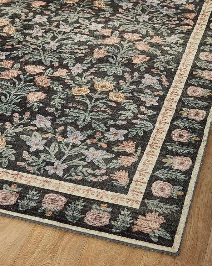 Loloi Rifle Paper Co. Eden Collection EDE-02 Mughal Garden Black 8'-6" x 11'-6" Area Rug feat. CloudPile™