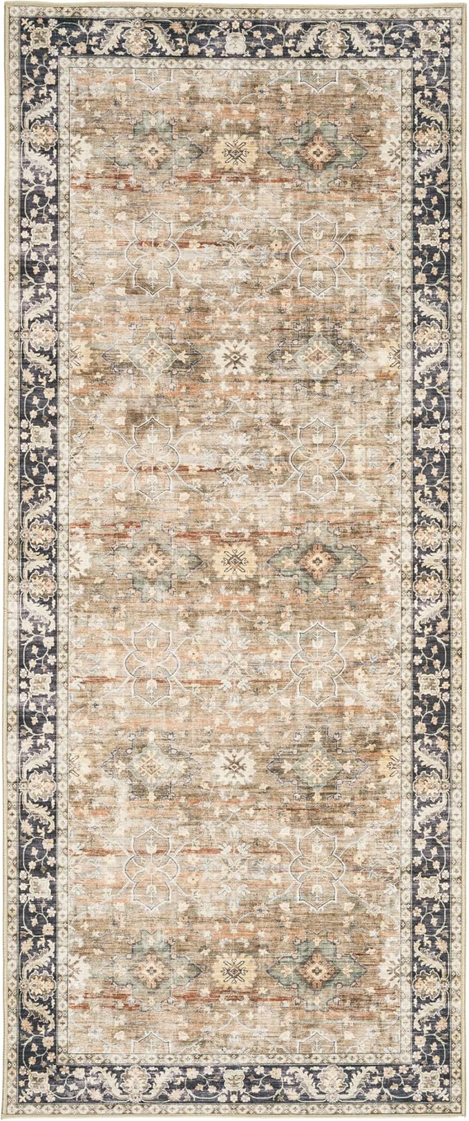 ReaLife Rugs Machine Washable Area Rug - Living Room Bedroom Bathroom Kitchen Entryway Office - Padded Low Pile Stain Resistant Premium - Boho Farmhouse Vintage - BEV - Beige Tan Brown 2'6" x 10'
