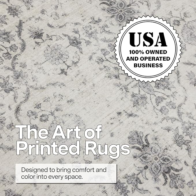 ReaLife Rugs Machine Washable Area Rug Runner - Living Room Bedroom Bathroom Kitchen Entryway Office - Padded Low Pile Stain Resistant Premium - Boho Farmhouse Vintage - Noor - Ivory Grey 2'6" x 8'