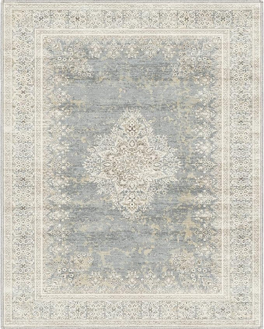 8x10 Area Rug Non Slip Boho Large Rug Entryway Indoor Mat Machine Throw Bedside Rug for Living Room Bedroom Kitchen (Beige Grey)