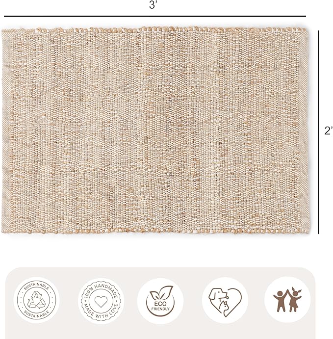 REDEARTH · Jute Cotton Area Rug - 2'x3' Rectangular Rug, Sustainable Handwoven, Non-Shedding, Soft & Durable – Reversible, Neutral Tones for Home Décor in Living Room, Dining Room, Bedroom, Set of 2
