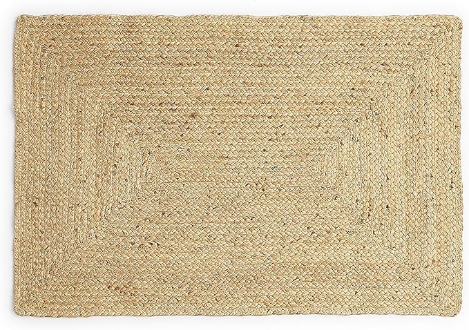 REDEARTH · Rectangular Area Rug - 2'x3' Braided Natural Jute with Non-Skid Backing - Handwoven Boho Rug for Bedroom, Kitchen, Living Room - Farmhouse Aesthetic Home Decor - Durable Handmade Rug