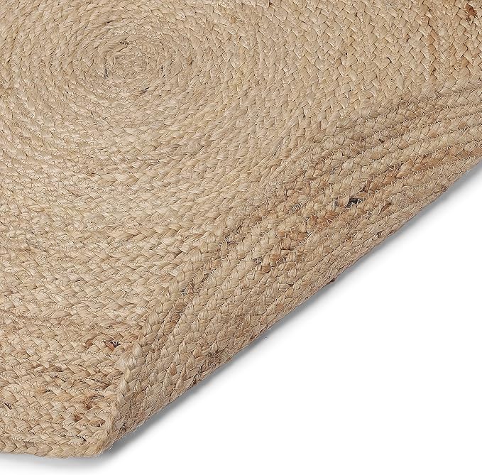 REDEARTH · Round Area Rug - 3 Feet Braided Natural Jute with Non-Skid Backing - Handwoven Boho Rug for Bedroom, Kitchen, Living Room - Farmhouse Aesthetic Home Decor - Durable Handmade Rug