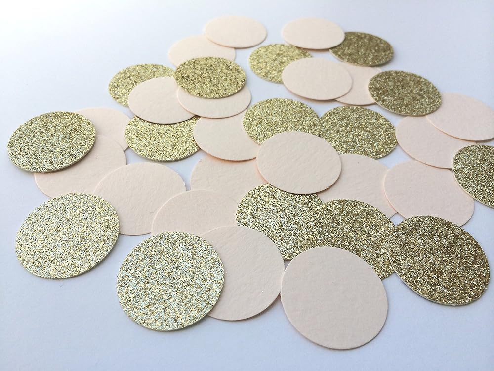 Blush and Gold Glitter Circle Confetti. Party Decorations. 80 Piece Confetti.