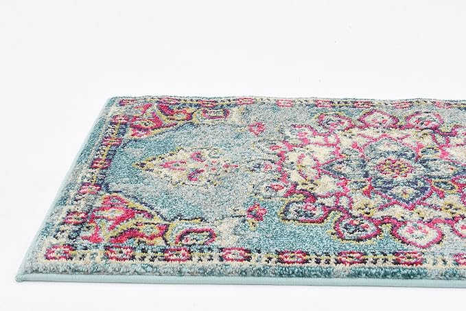 Unique Loom Medici Collection Floral Medallion Traditional Vintage Light Blue Runner Rug (2' 2 x 6' 7)
