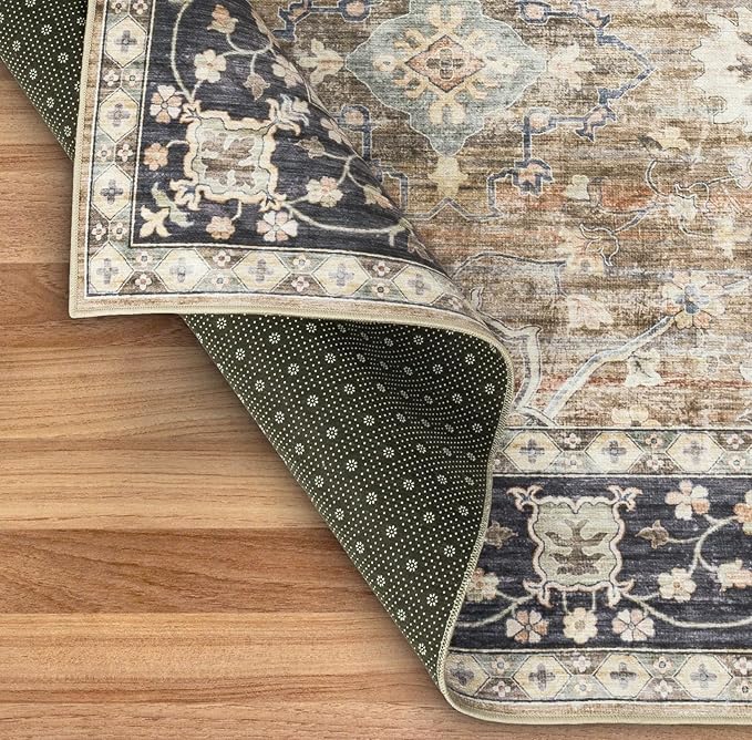 ReaLife Rugs Machine Washable Area Rug Runner - Living Room Bedroom Bathroom Kitchen Entryway Office - Padded Low Pile Stain Resistant Premium - Boho Farmhouse Vintage - BEV - Beige Tan Brown 3' x 5'