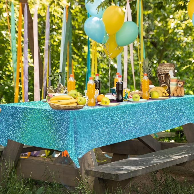 4pcs Blue Holographic Laser Tablecloths 40" x 108" Plastic Table Cloths for Parties Shimmer Shiny Party Decoration for Winter Ocean Princess Birthday Party Wedding Baby Shower Christmas Decor