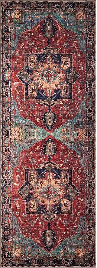 Keen Home Design 2x7 Rug - Machine Washable Runner Rug with Non-Slip Backing, Ideal for Hallway, Entryway, Kitchen, Laundry Room - Vintage, Easy Clean, Durable, Low Pile Rug - (2'6" x 7')