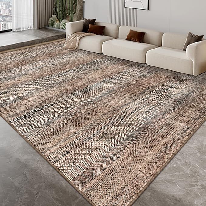 Area Rug 7x9 Antique & Distressed Accent Rugs for Living Room, Bedroom, Entryway & Hallway, No Shed High Traffic Area Home Decor Rug, Low Pile, Soft (Terracotta/Taupe, 7x9)