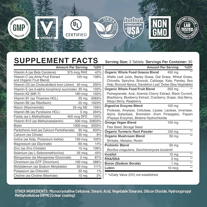 Whole Food Multivitamin for Women Daily Multi Vitamins Supplements for Men Mens Multivitamins + B Complex, Probiotic Multi Enzyme, Omegas for Organic Energy Mood Digestion 90ct-4pk