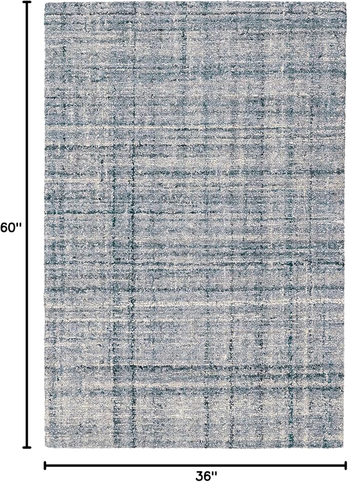Dash and Albert Harris Wool Area Rug - 3' x 5' Blue & Ivory Solid Hand Micro Hooked Accent Rug - Durable, High Traffic Areas Living Room, Hallway, Stairs