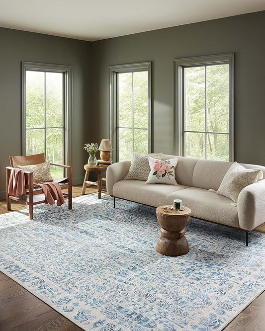 Loloi Rifle Paper Co. Maison Collection MAO-07 Blue 7'-6" x 9'-6", .19" Pile Height, Area Rug