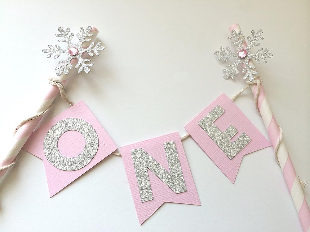 Snowflake Cake Topper. Pink and Silver Winter Wonderland Party Decoration. FREE SHIPPING!
