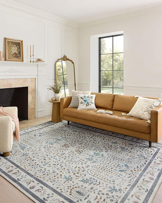 Loloi Rifle Paper Co. Maison Collection MAO-05 Wisteria Cream 5'-0" x 5'-0", .19" Pile Height, Round Area Rug