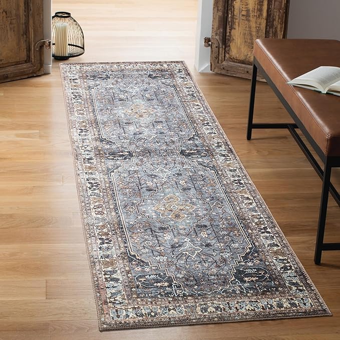 Keen Home Design 2x10 Rug - Machine Washable Runner Rug with Non-Slip Backing, Ideal for Hallway, Entryway, Kitchen, Laundry Room - Vintage, Easy Clean, Durable, Low Pile - (2'6" x 10')