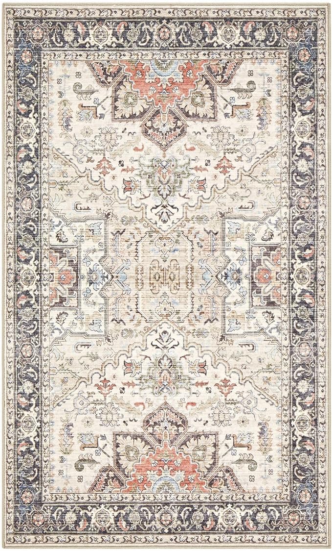 3x5 Washable Entryway Rug: Non-Slip Soft Vintage Floral Indoor Area Rug for Living Room Large Kitchen Entryway Bedroom Bedside, Door Mat Throw Carpet for Laundry Foyer Home Decor (Multi)