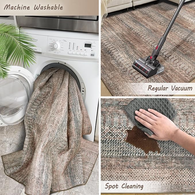 Area Rug 7x9 Antique & Distressed Accent Rugs for Living Room, Bedroom, Entryway & Hallway, No Shed High Traffic Area Home Decor Rug, Low Pile, Soft (Terracotta/Taupe, 7x9)