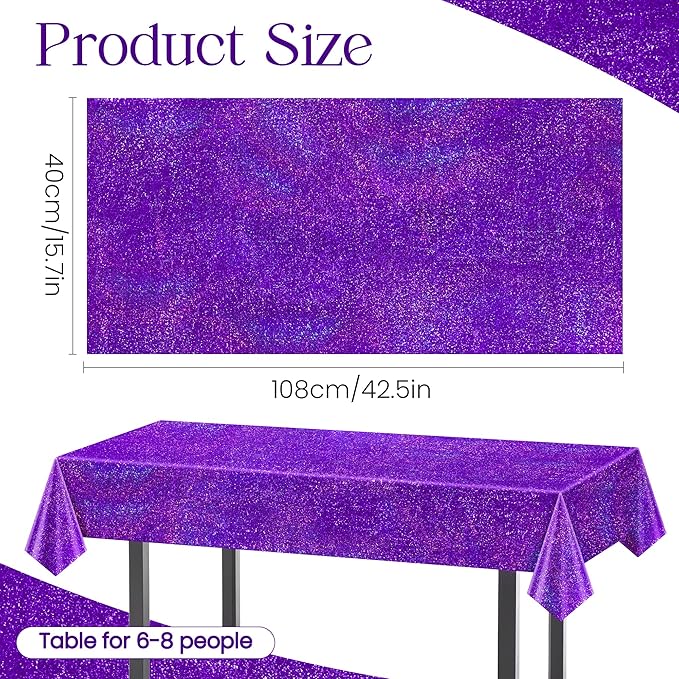 1 Piece Purple Holographic Laser Tablecloths Iridescence Shiny Table Covers 40" x 108" Aqua Foil Rectangle Table cloths for Halloween Undersea Ocean Birthday Party Winner Wedding Party Décor