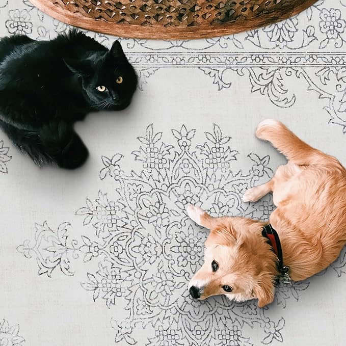 ReaLife Rugs Machine Washable Area Rug Runner - Living Room Bedroom Bathroom Kitchen Entryway Office - Padded Low Pile Stain Resistant Premium - Boho Farmhouse Vintage - Paige - Ivory 2'6" x 8'