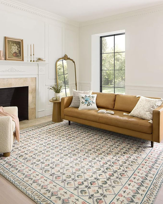 Loloi Rifle Paper Co. Eden Collection EDE-03 Lattice Ivory 8'-6" x 11'-6" Area Rug feat. CloudPile™