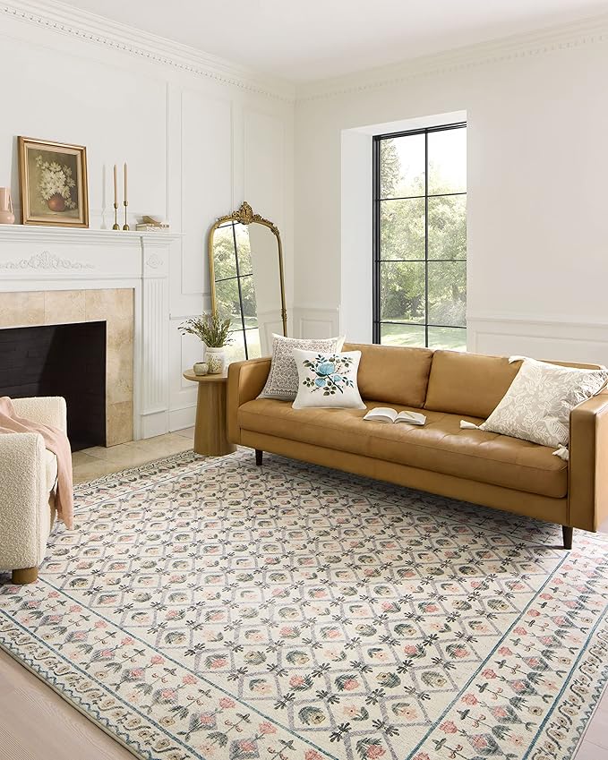 Loloi Rifle Paper Co. Eden Collection EDE-03 Lattice Ivory 2'-6" x 9'-6" Runner Rug feat. CloudPile™