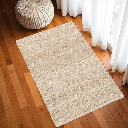 REDEARTH · Jute Cotton Area Rug - 4'x6' Rectangular Rug, Sustainable Handwoven, Non-Shedding, Soft & Durable – Reversible, Neutral Tones for Home Décor in Living Room, Dining Room, Bedroom