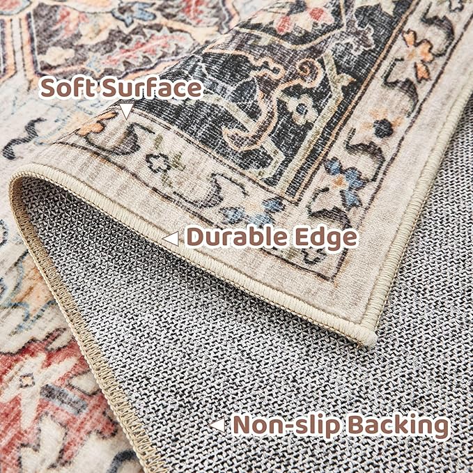 3x5 Washable Entryway Rug: Non-Slip Soft Vintage Floral Indoor Area Rug for Living Room Large Kitchen Entryway Bedroom Bedside, Door Mat Throw Carpet for Laundry Foyer Home Decor (Multi)