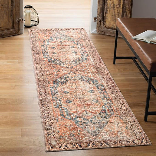 Keen Home Design 2x10 Rug - Machine Washable Runner Rug with Non-Slip Backing, Ideal for Hallway, Entryway, Kitchen, Laundry Room - Vintage, Easy Clean, Durable, Low Pile - (2'6" x 10')