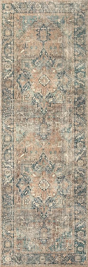 Loloi Margot Collection MAT-02 Terracotta/Lagoon 3'-6" x 5'-6" Accent Rug feat. CloudPile, No-Shed Easy Clean Large Patterned Area Rug for Living Room, Bedroom, Dining Area