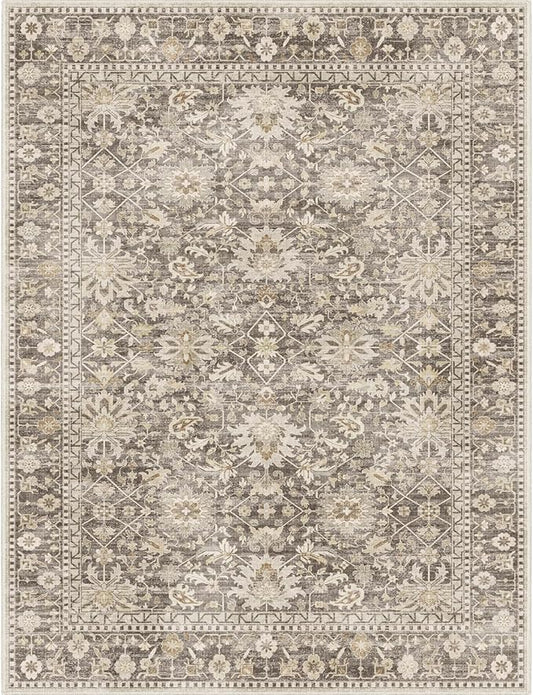 7X9 Area Rugs Machine Washable Rugs for Living Room Bedroom Hallway, Non Slip Indoor Soft Accent Distressed Boho Vintage Print Lightweight Thin Low Pile Carpet (Coffee, 7x9)