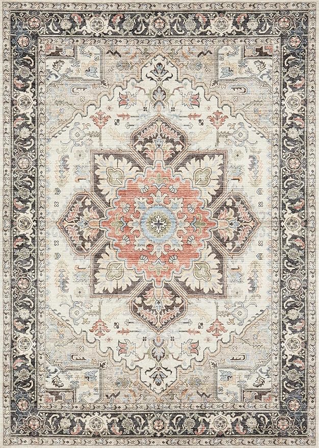 Area Rug 9x12 for Living Room, Medallion Printed Ultra-Thin Soft Large Carpet, Oriental Non Slip Big Washable Fade Stain Resistant Rugs for Bedroom Dining Room Home Office Decor
