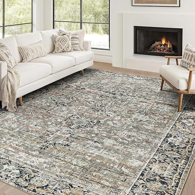 ReaLife Rugs Machine Washable Area Rug Runner - Living Room Bedroom Bathroom Kitchen Entryway Office - Padded Low Pile Stain Resistant Premium - Boho Farmhouse Vintage - Lyle - Brown 3' x 5'