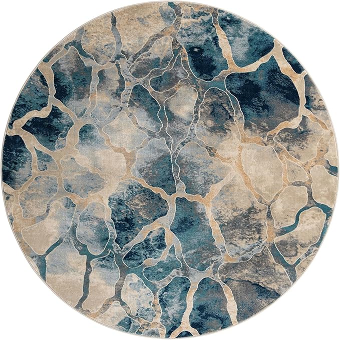 Unique Loom Mystic Collection Area Rug - Fitz Roy (10' Round, Navy Blue/Beige)