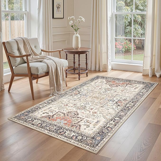 3x5 Washable Entryway Rug: Non-Slip Soft Vintage Floral Indoor Area Rug for Living Room Large Kitchen Entryway Bedroom Bedside, Door Mat Throw Carpet for Laundry Foyer Home Decor (Multi)