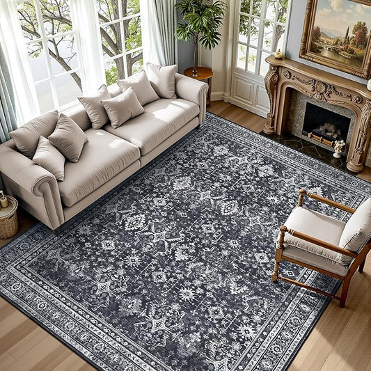 Lofus 5x7 Area Rug for Living Room,Black Washable Area Rugs with Non-Slip Backing,Soft Boho Carpets for Bedroom Dining Room Home Office Indoor Nursery