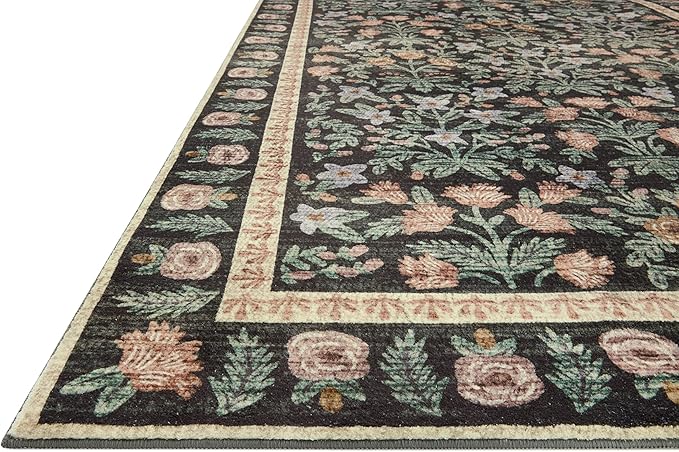 Loloi Rifle Paper Co. Eden Collection EDE-02 Mughal Garden Black 2'-6" x 7'-6" Runner Rug feat. CloudPile™