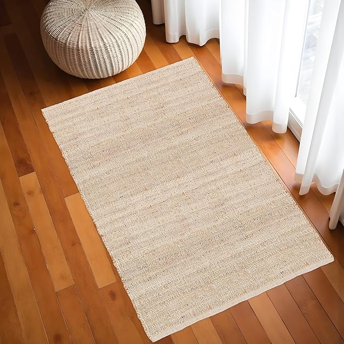 REDEARTH · Jute Cotton Area Rug - 4'x6' Rectangular Rug, Sustainable Handwoven, Non-Shedding, Soft & Durable – Reversible, Neutral Tones for Home Décor in Living Room, Dining Room, Bedroom, Set of 2