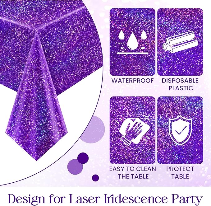 1 Piece Purple Holographic Laser Tablecloths Iridescence Shiny Table Covers 40" x 108" Aqua Foil Rectangle Table cloths for Halloween Undersea Ocean Birthday Party Winner Wedding Party Décor