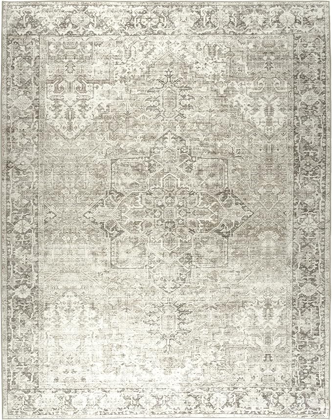 ReaLife Rugs Machine Washable Area Rug - Living Room Bedroom Bathroom Kitchen Entryway Office - Padded Crease Free Stain Resistant Premium - Boho Farmhouse Vintage- Lyle- Beige Ivory- 2'x 3'