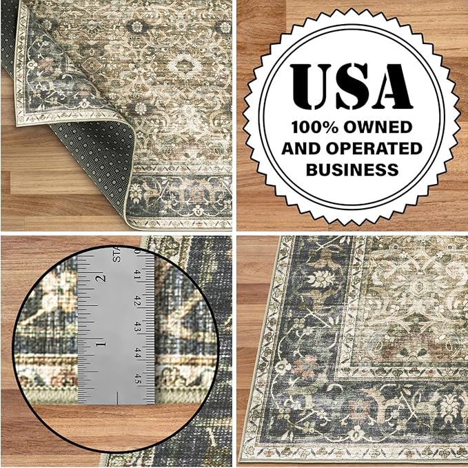ReaLife Rugs Machine Washable Area Rug Runner - Living Room Bedroom Bathroom Kitchen Entryway Office - Padded Low Pile Stain Resistant Premium - Boho Farmhouse Vintage - Dua - Brown Gray Beige 3'x5'