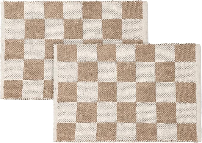 REDEARTH · Jute Cotton Area Rug, Sustainable Handwoven, Non-Shedding, Soft & Durable – Reversible, Neutral Tones for Home Décor in Living Room, Dining, Bedroom (Gridstone Natural, 2'x3'), Set of 2