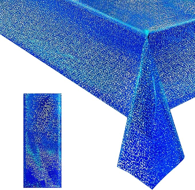 1 pcs Royal Blue Holographic Party Tablecloth 40" x 108" Iridescence Plastic Table Cloth Navy Blue Sparkly Table Covers for Graduation 4th of July Birthday Winter Christmas Party Decoration