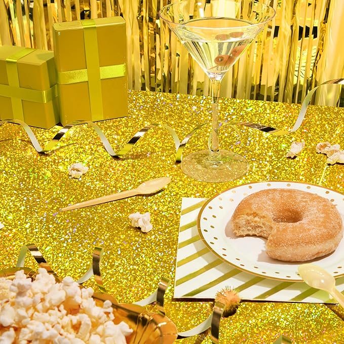 2 pcs Gold Holographic Party Tablecloths 40" x 108" Laser Shiny Table Cloths Plastic Glitter Foil Table Cover for Christmas Wedding Graduation Baby Shower 1920s Birthday Party Anniversary Supplies